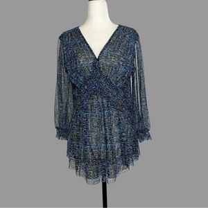 💛 S 💛 NWT Anthro Blouse Blue Grey Flowing Sheer Lined Feminine Pretty